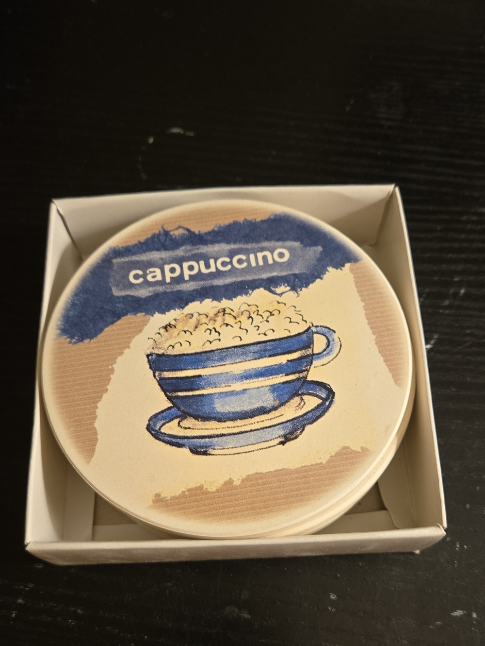 Cappuccino Coasters Set – Blue and Cream Ceramic Style